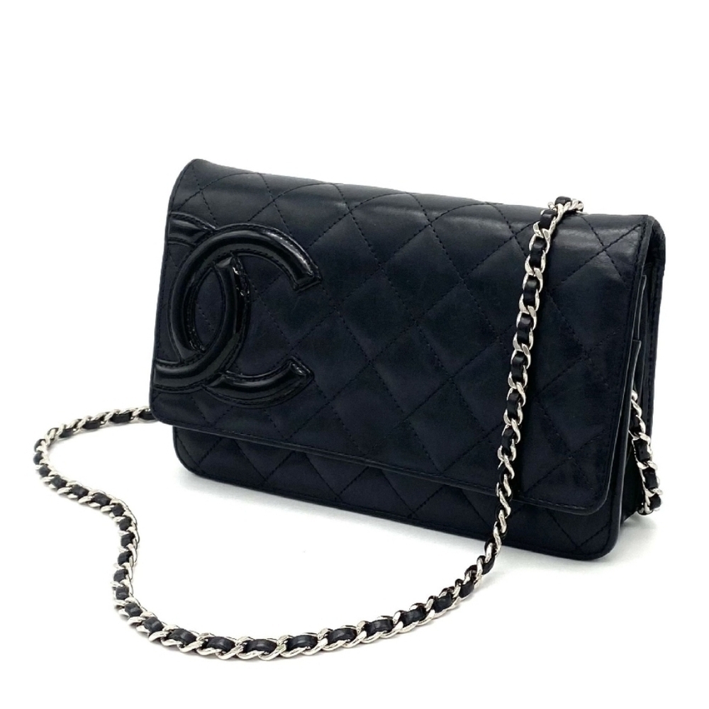 Authentic Chanel Quilted Cambon Coco Mark Leather Chain Wallet Shoulder Bag